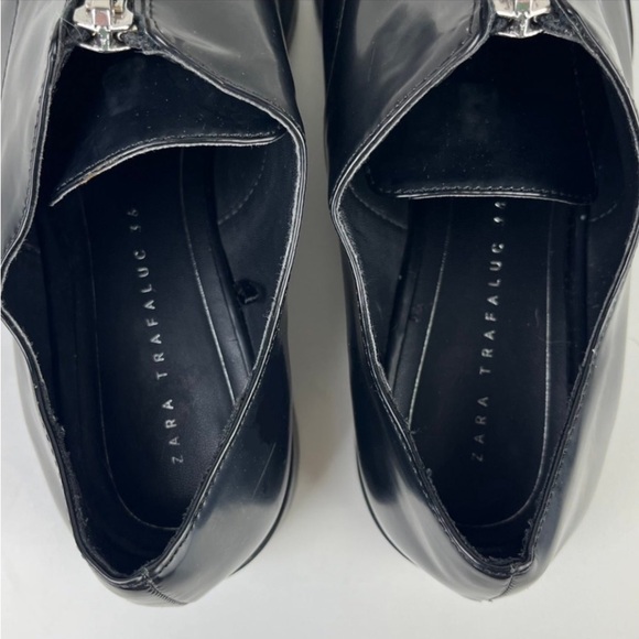 ZARA TRF TRAFALUC Zipped Blucher Vegan Patent Leather Shiny Oxfords Brogues - Picture 11 of 14